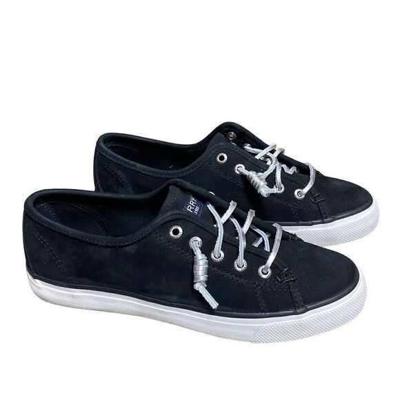 Sperry Seacoast Wash Black Leather Sneaker Size 6.5 NEW - Picture 1 of 10